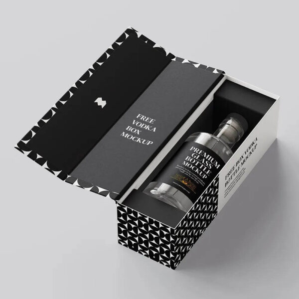 custom size recyclable luxury paper cardboard champagne bottle box magnetic folding wine bottle packaging black gift box 1