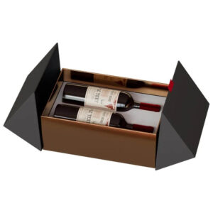 emballage de luxe personnalisé imprimé noir à double porte pour bouteilles de champagne emballage cadeau pour le vin 1