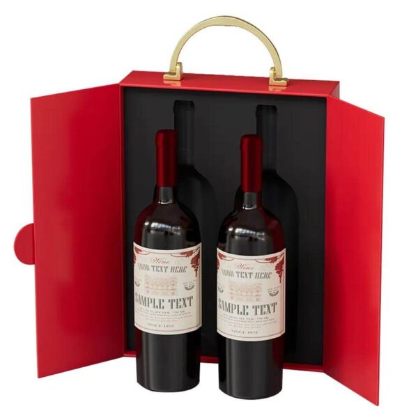 emballage de luxe personnalisé imprimé noir à double porte pour bouteilles de champagne emballage cadeau pour le vin 3