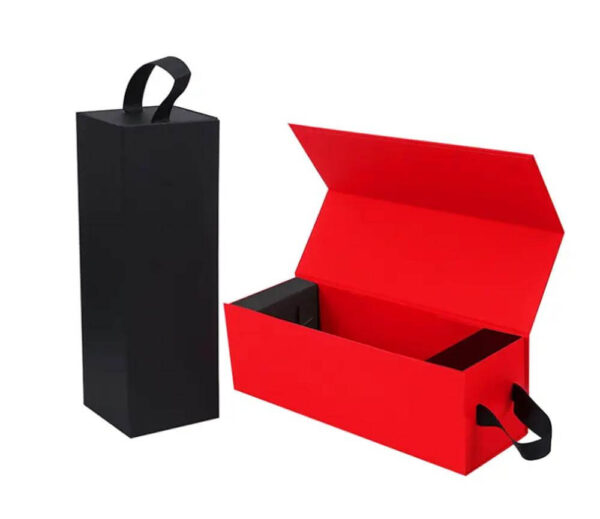 caja plegable vino papel magnético de lujo logotipo personalizado negro rojo estampado papel de aluminio cajas rígidas rectángulo cartón aceptar impresión personalizada 3