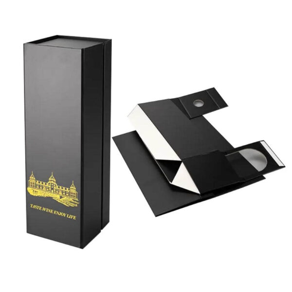 caja plegable vino papel magnético de lujo logotipo personalizado negro rojo estampado papel de aluminio cajas rígidas rectángulo cartón aceptar impresión personalizada 4