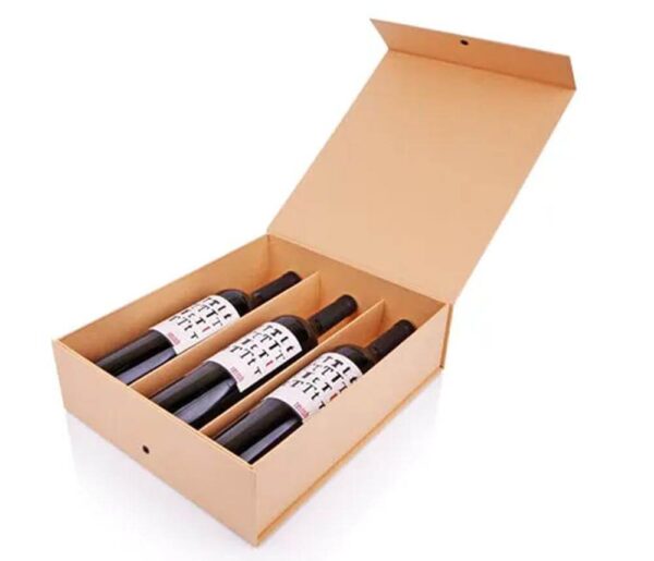 boîte magnétique de haute qualité pour 3 bouteilles de vin emballage de verre papier boîte cadeau avec séparateurs 1