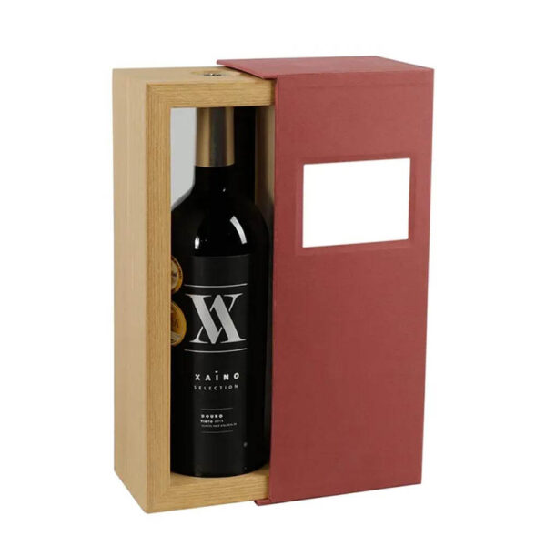 single bottle wooden wine box mdf veneer paper handmade cardboard lid wood base wine packaging gift box wine wood box 1