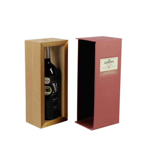 single bottle wooden wine box mdf veneer paper handmade cardboard lid wood base wine packaging gift box wine wood box 3