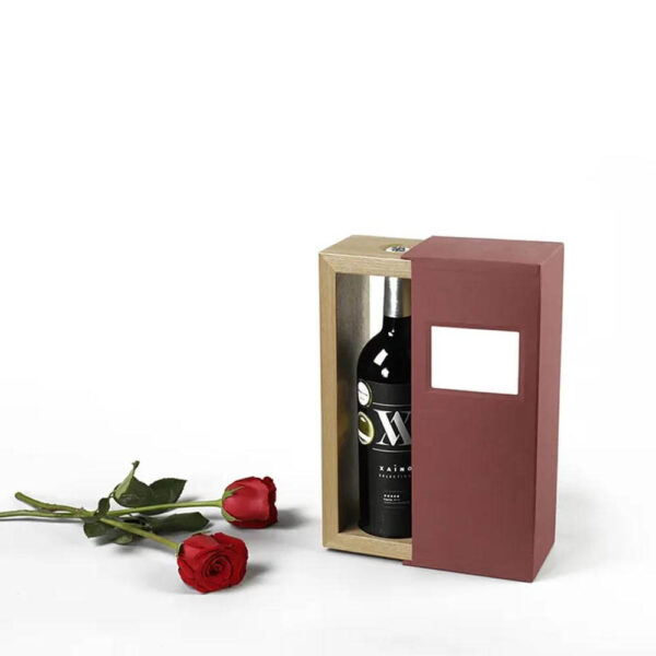 single bottle wooden wine box mdf veneer paper handmade cardboard lid wood base wine packaging gift box wine wood box 6