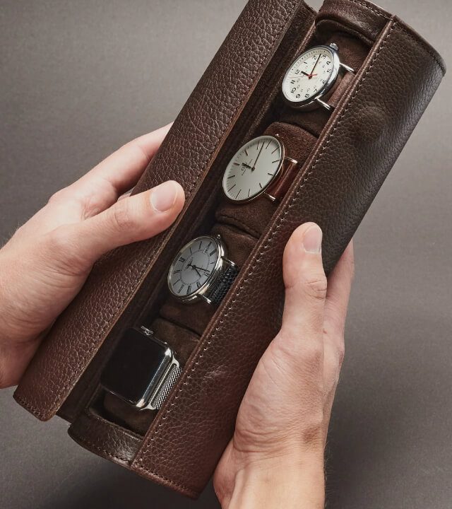 mag travel watch case dark brown capra leather 1